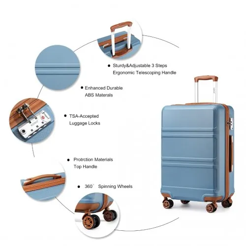 Kono 4-Piece Suitcase Set with Vanity Case - Stylish Grayish Blue & Brown Travel Luggage