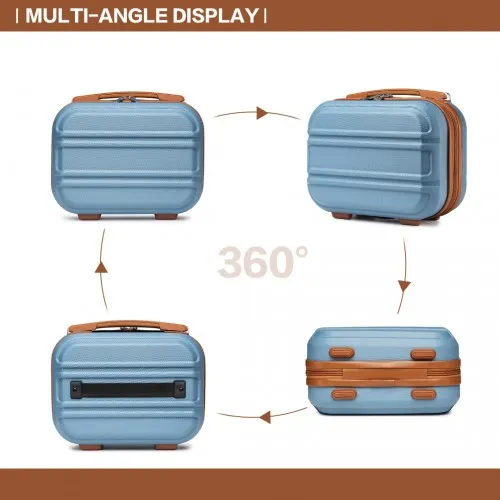 Kono 4-Piece Suitcase Set with Vanity Case - Stylish Grayish Blue & Brown Travel Luggage