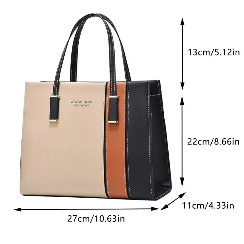 Large-Capacity Tote Patchwork Handbag With Shoulder Strap Women's