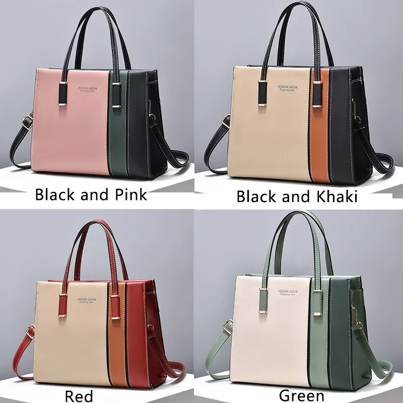 Large-Capacity Tote Patchwork Handbag With Shoulder Strap Women's