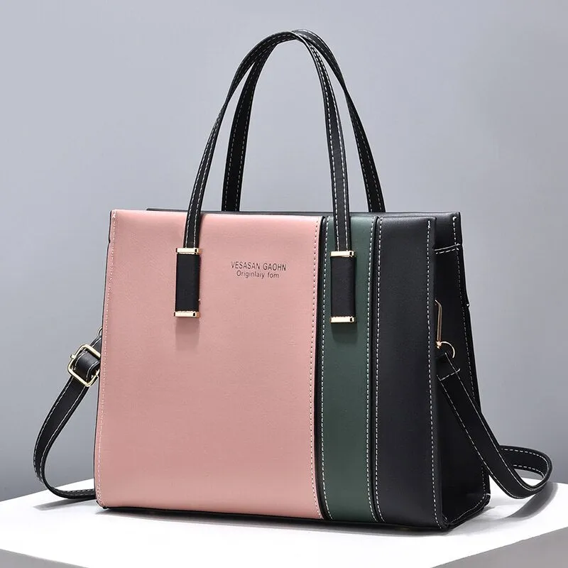 Large-Capacity Tote Patchwork Handbag With Shoulder Strap Women's