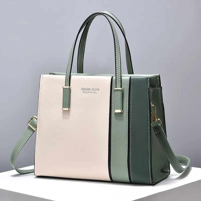 Large-Capacity Tote Patchwork Handbag With Shoulder Strap Women's