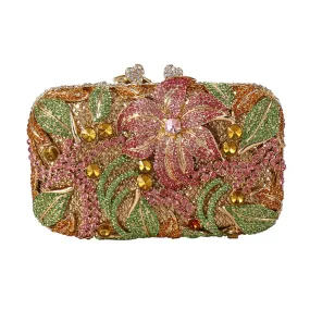 Luxury Lily Flower Diamante Clutch Evening Purse