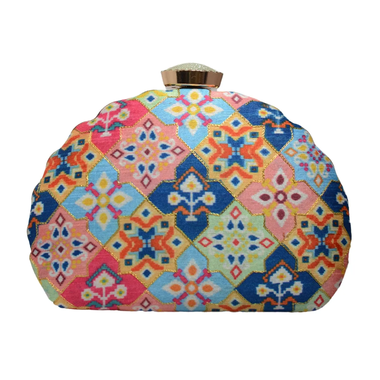 Multicolor Floral Printed Zari Embroidery Clutch