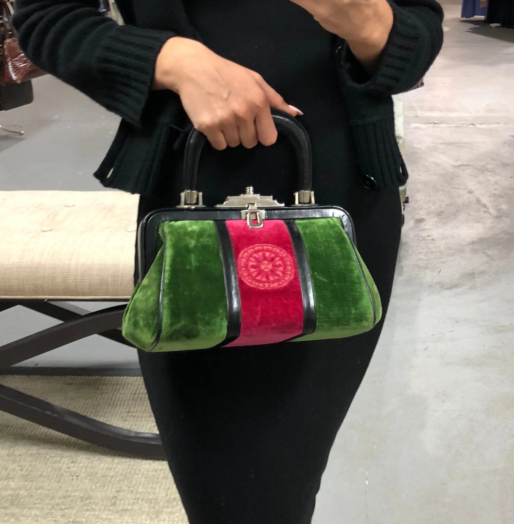 Roberta di Camerino Red and Green Velvet Doctor’s Bag