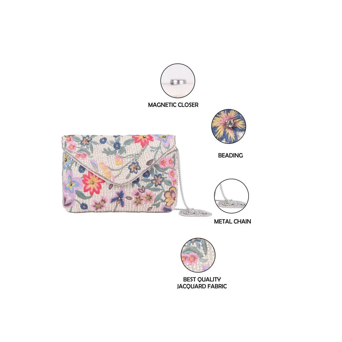 Womens White Embroidered Clutch