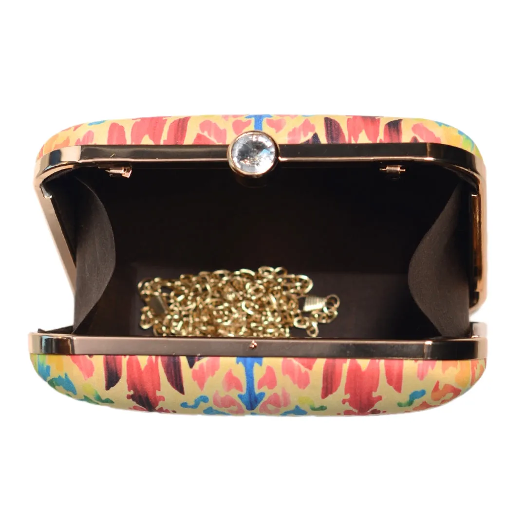 Yellow Based Multicolour Ikkat Printed Clutch